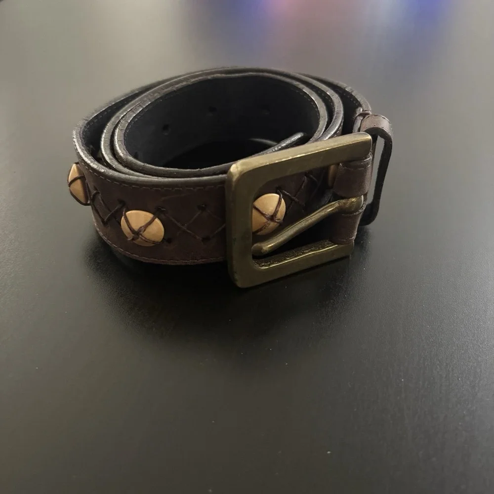 Genius‎ Dilettante USA Made Beaded Leather Belt Brown Small Vintage 33